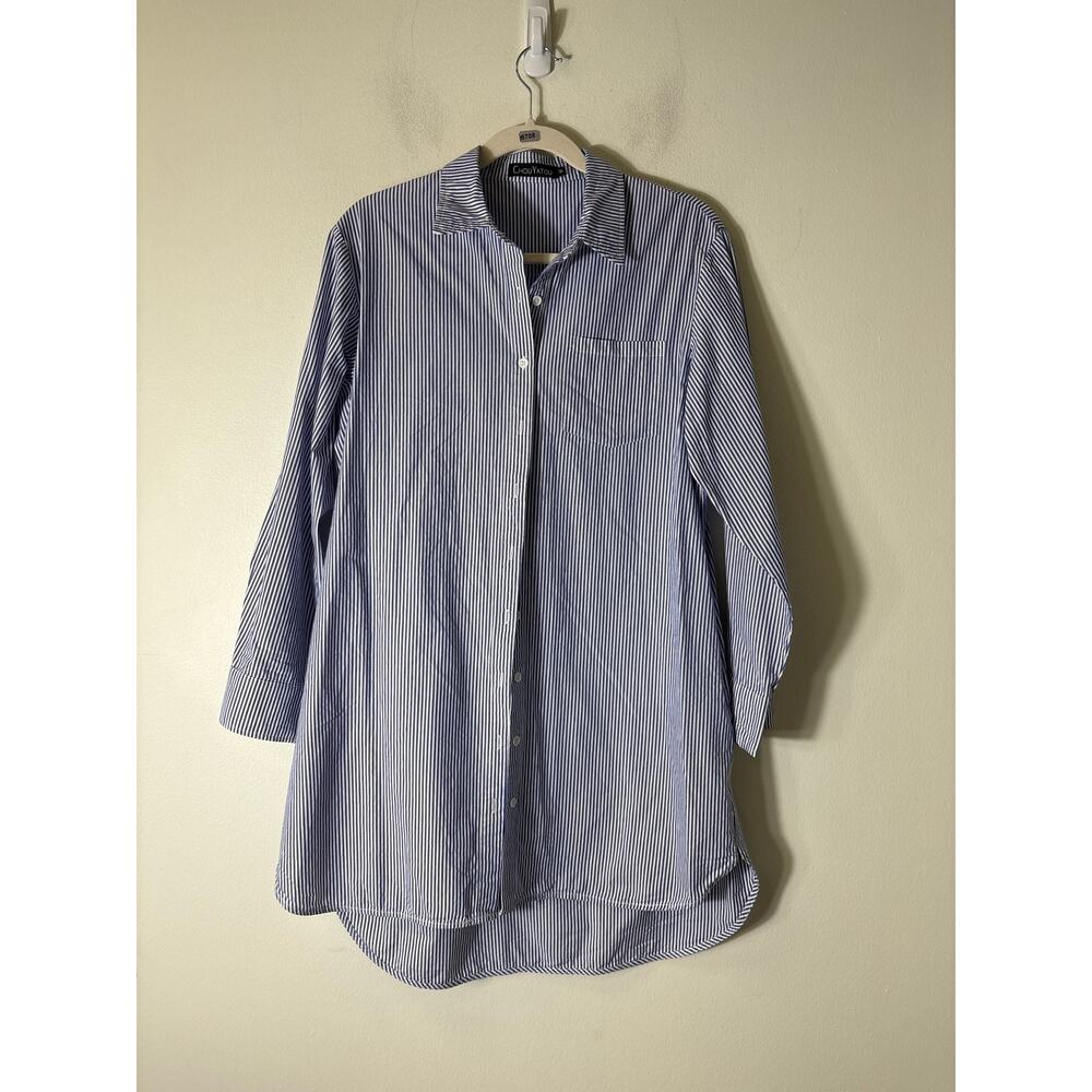 Chou Yatou Blue and White Striped Shirt Dress Sz M